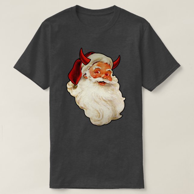 Camiseta Santa Claus Devil Satã Horns Engraçado Presente (Frente do Design)