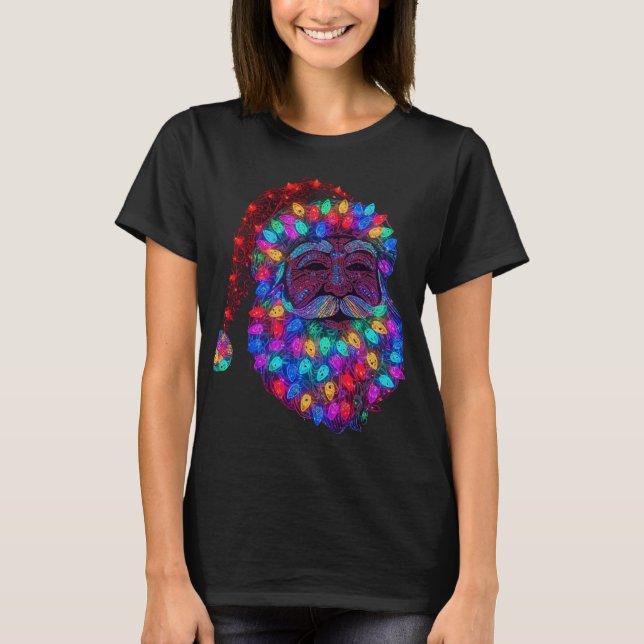 Camiseta Santa Claus Face Made From Christmas Tree Lights (Frente)