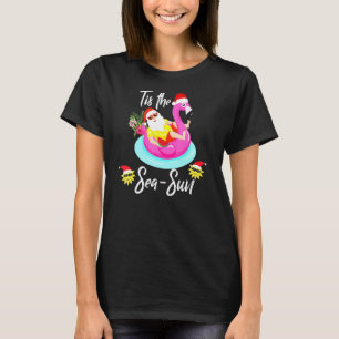 Camiseta Santa Claus Flamingo Float É o Sea Sun Christm