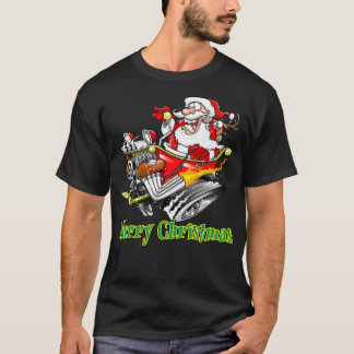 Camiseta Santa Claus Hot Rod Sleigh Merry Christmas
