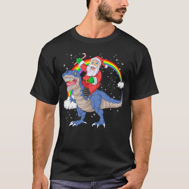 Camiseta santa claus montando trex dinossauro natal (Frente)