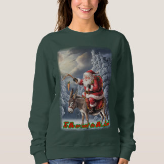 Camiseta Santa Claus on a Donkey for Christmas on a Green