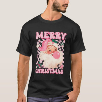 Camiseta Santa Claus Pink Óculos de sol soprando pastilha e