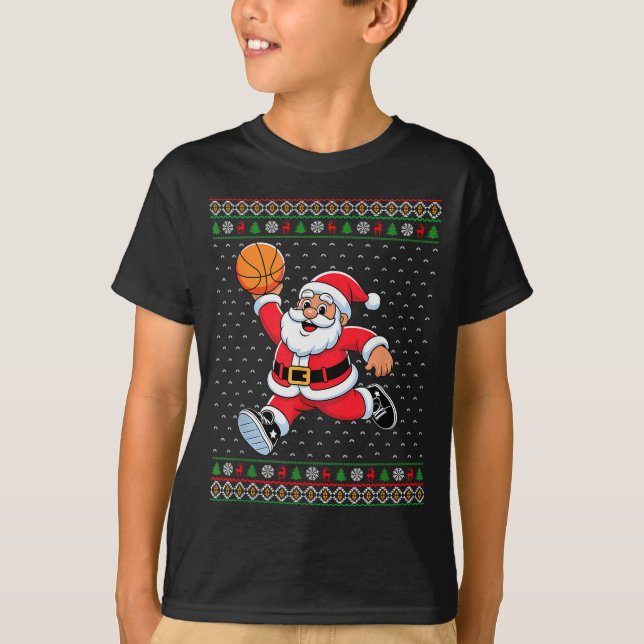 Camiseta Santa Claus Playing Basketball Ugly Christmas Men  (Frente)