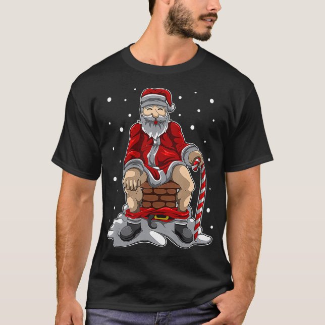 Camiseta Santa Claus Poops In The Chimney  Christmas Retali (Frente)