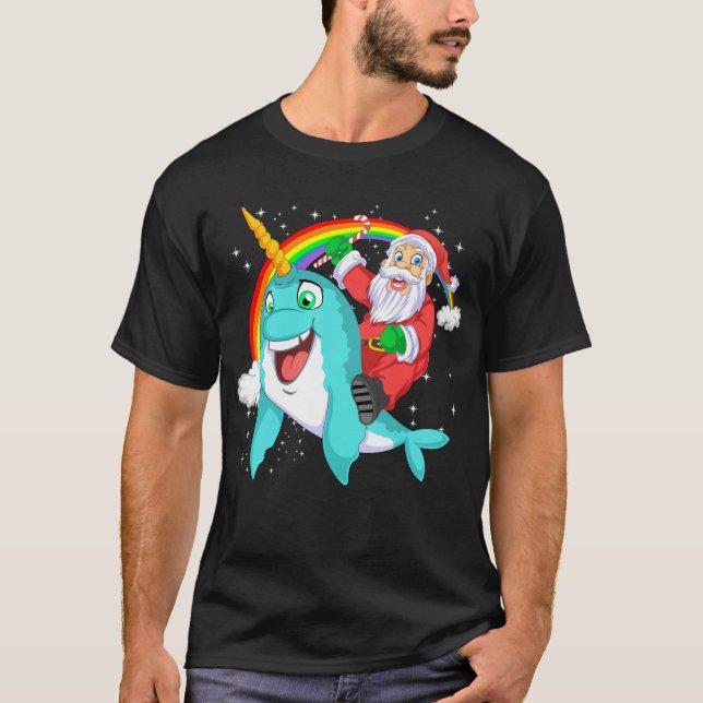 Camiseta santa claus riding narwhal christmas (Frente)