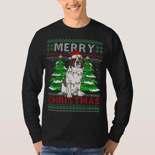 Camiseta Santa Claus Santo Bernard Dog Proprietários de Ugl (Frente)