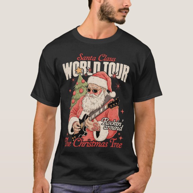 Camiseta Santa Claus World Tour Cool Christmas Music Guitar (Frente)