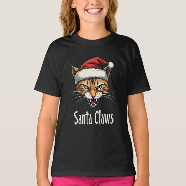 Camiseta Santa Claws Angry Cat Christmas - Funny Christmas (Frente)
