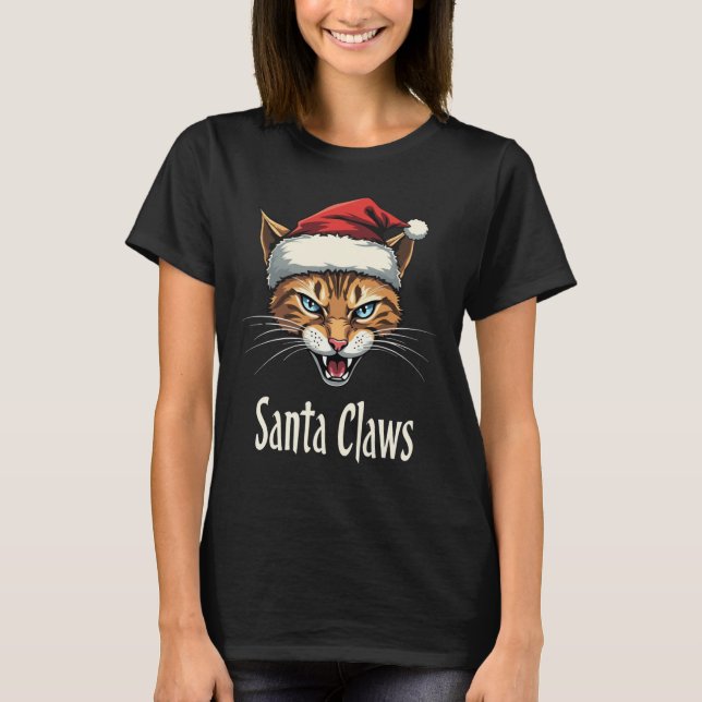 Camiseta Santa Claws Angry Cat Christmas - Funny Christmas (Frente)
