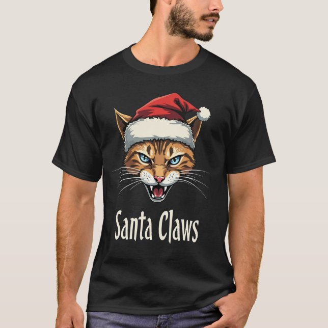 Camiseta Santa Claws Angry Cat Christmas - Funny Christmas (Frente)