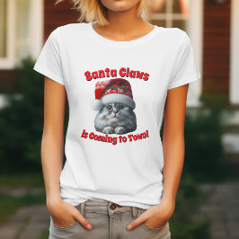 Camiseta Santa Claws está Chegando à Cidade - Gatinho Festi