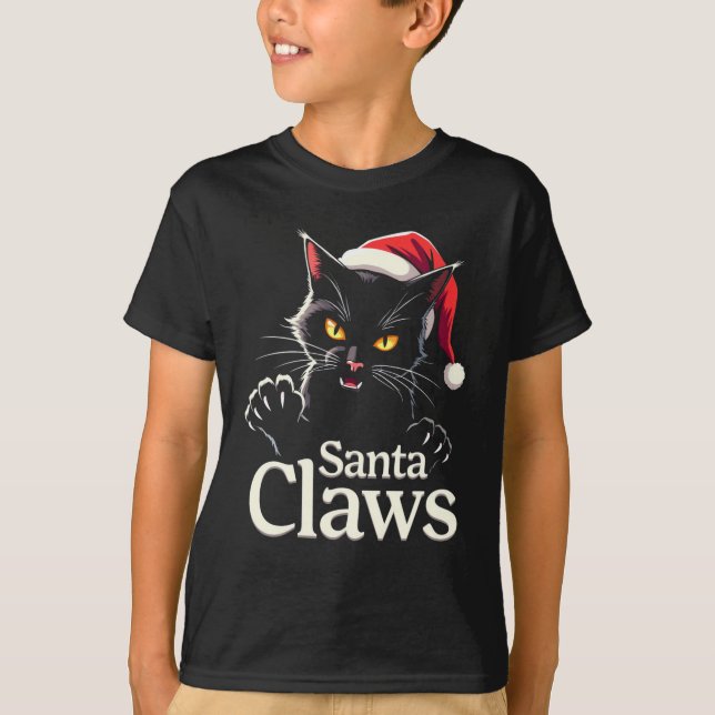 Camiseta Santa Claws – Funny Black Cat Christmas Design (Frente)