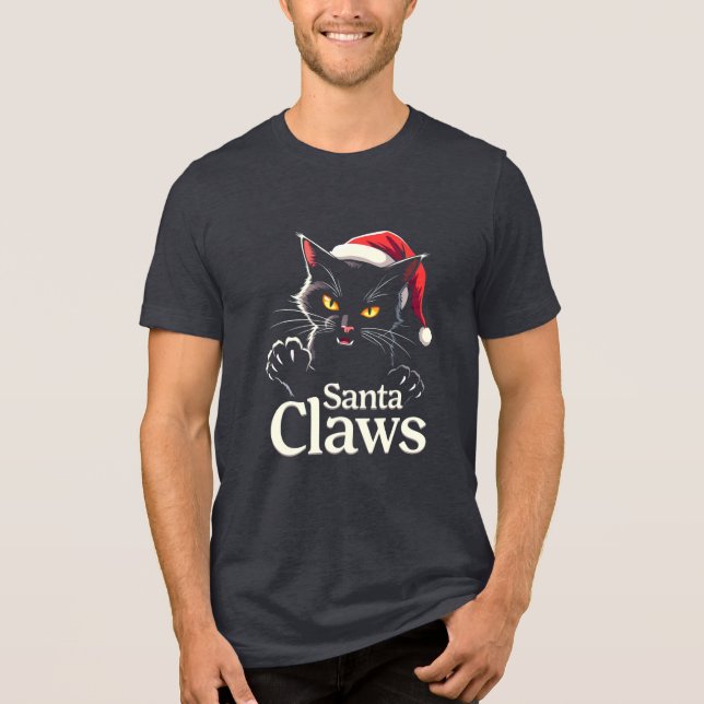 Camiseta Santa Claws – Funny Black Cat Christmas Design (Frente)