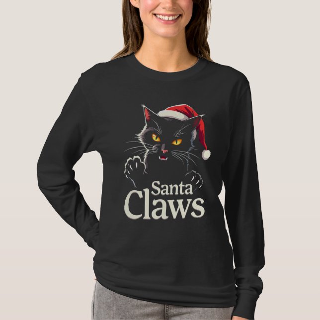 Camiseta Santa Claws – Funny Black Cat Christmas Design (Frente)