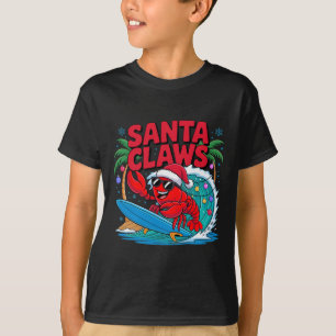 Camiseta Santa Claws Lagosta Divertida de Natal Com Palmeir