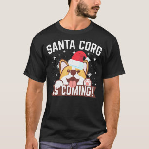 Camiseta Santa Corgi Está Chegando Corgi de Natal