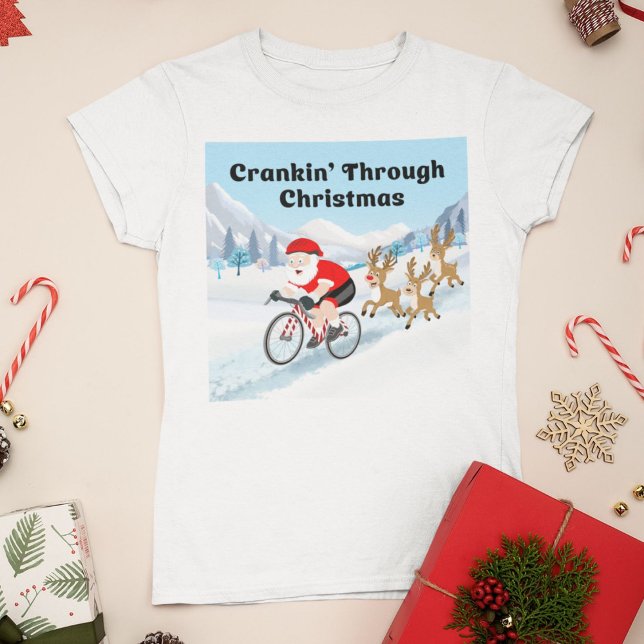 Camiseta Santa Cycling in the Mountains With Reindeers  (Criador carregado)