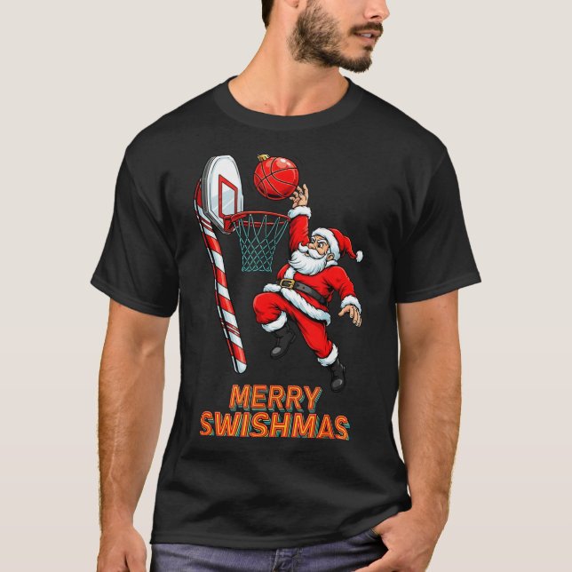 Camiseta Santa Dunking Merry Swishmas Basketball Christmas  (Frente)