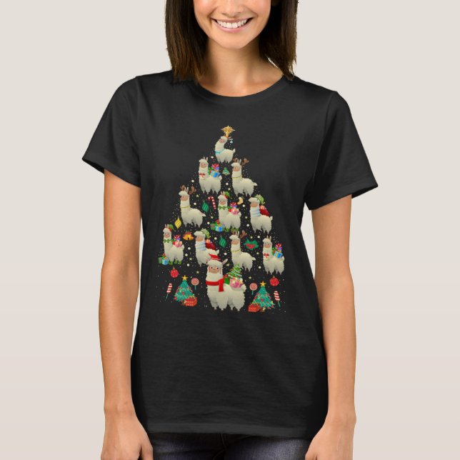 Camiseta Santa ELF Reindeer Llama Xmas Tree Light Llama (Frente)