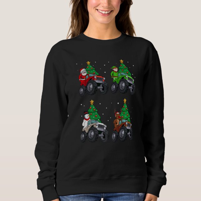 Camiseta Santa Elf Reindeer Snowman Riding Monster Truck Ch (Frente)