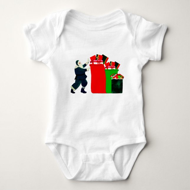 Camiseta Santa Empacotando Sacos de Presentes (Frente)
