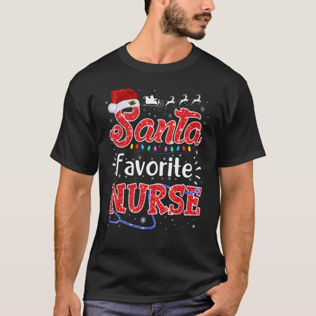 Camiseta Santa Favorite Nurse Xmas Light Nurse Xmas Pajama  (Frente)
