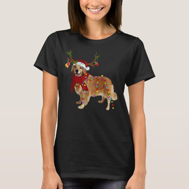 Camiseta Santa Golden Retriever Reindeer Light Christmas (Frente)