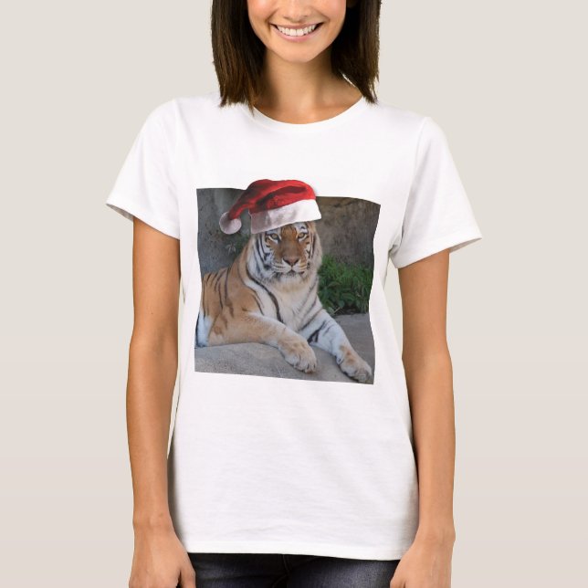 Camiseta Santa Hat Bengal Tiger (Frente)