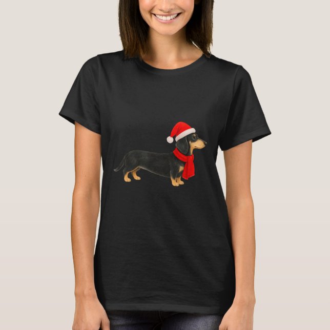 Camiseta Santa Hat Dachshund Christmas Funny Cute Dog Mom  (Frente)