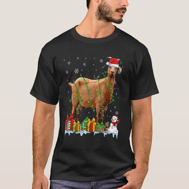 Camiseta Santa Hat Goat Christmas Lights Animals (Frente)