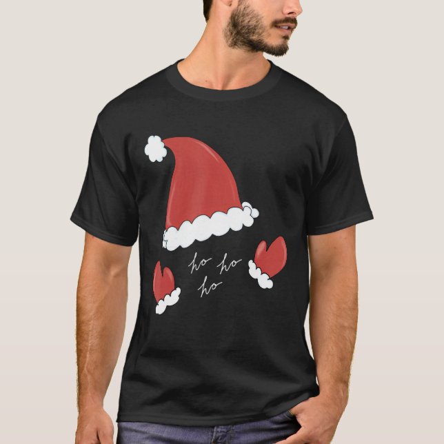 Camiseta Santa Hat Mittens Hohoho Ugly Sweater Family Appar (Frente)