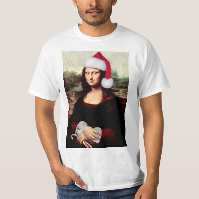 Camiseta Santa Hat Mona Lisa Natal (Frente)