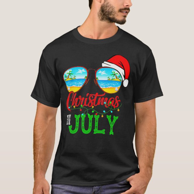 Camiseta Santa Hat Óculos De Sol De Verão Prem (Frente)