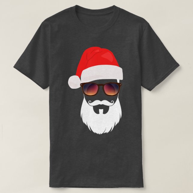 Camiseta Santa Hat Óculos escuros Papais noeis de barba pre (Frente do Design)