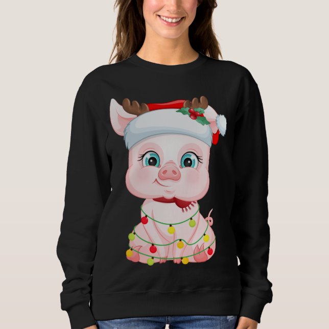 Camiseta Santa Hat Pig Natal Pig Amantes do Pajama (Frente)