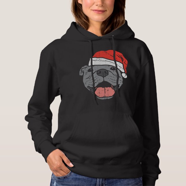Camiseta Santa Hat Pitbull Pit Natal Xmas Pet Dog Lover (Frente)