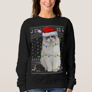 Camiseta Santa Hat Ragdoll Cat Xmas Iluminação Feia Ragdoll