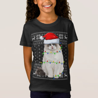 Camiseta Santa Hat Ragdoll Cat Xmas Iluminação Feia Ragdoll