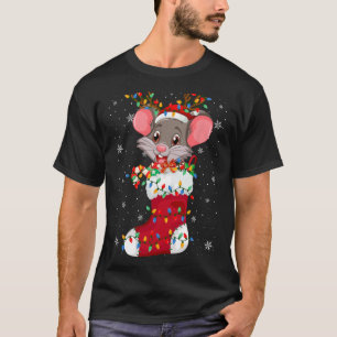 Camiseta Santa Hat Rat Animal Em Luzes De Árvore Do Xmas Da