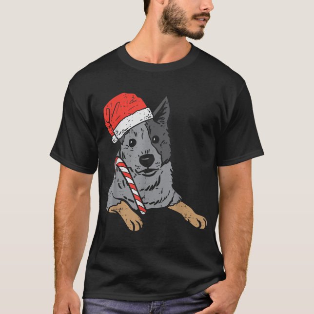 Camiseta Santa Hat Red Blue Heeler australiano Cattle Ch (Frente)