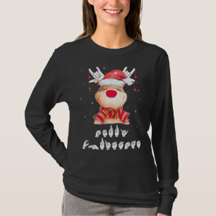 Camiseta Santa Hat Reindeer Eu Amo Você Assinar Feliz Lingu
