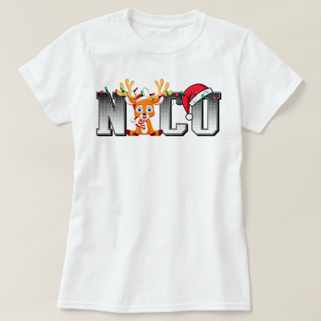 Camiseta Santa Hat Reindeer Natal Light Xmas NICU Enfermeir (Frente do Design)