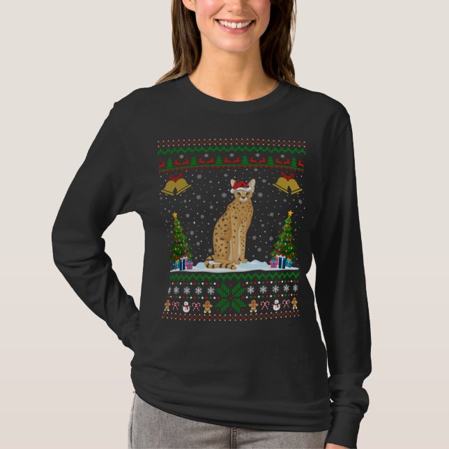 Camiseta Santa Hat Serval Xmas Lighting Ugly Serval Christm (Frente)