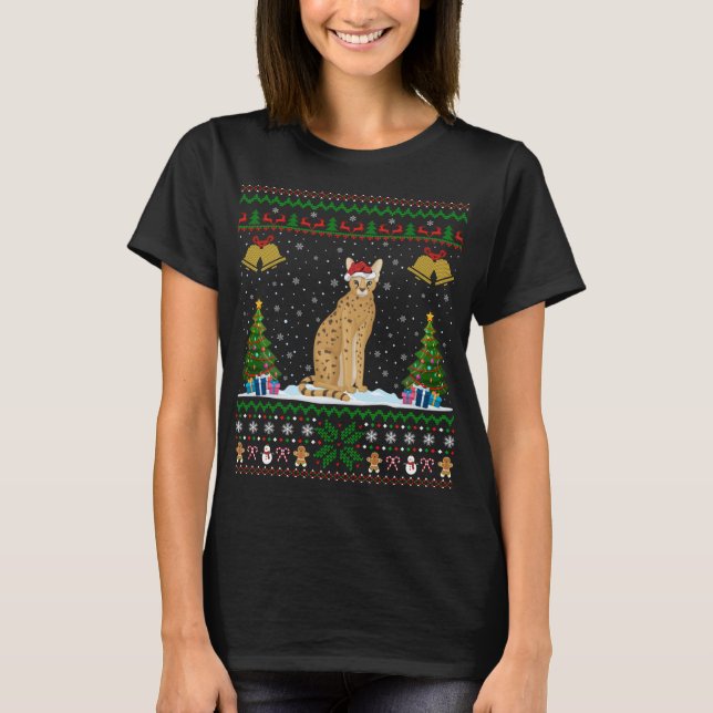 Camiseta Santa Hat Serval Xmas Lighting Ugly Serval Christm (Frente)