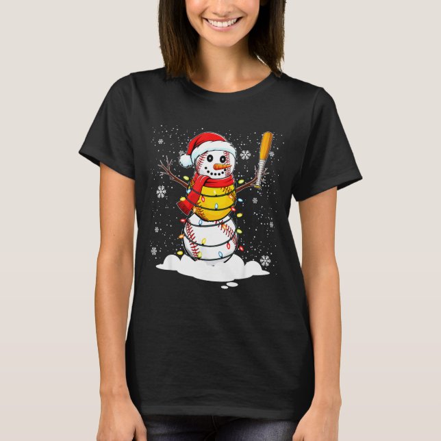 Camiseta Santa Hat Snowman Xmas Funny Baseball Softball Chr (Frente)