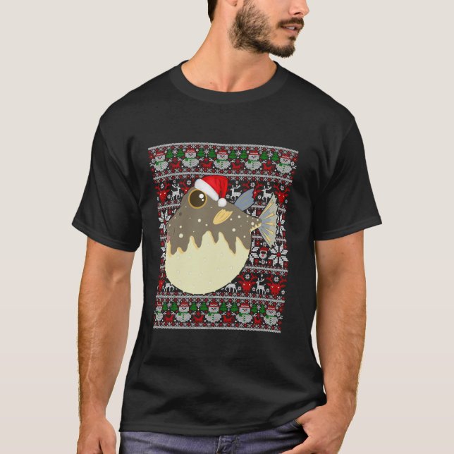 Camiseta Santa Hat Ugly Christmas Sweffer Fish Lover (Frente)