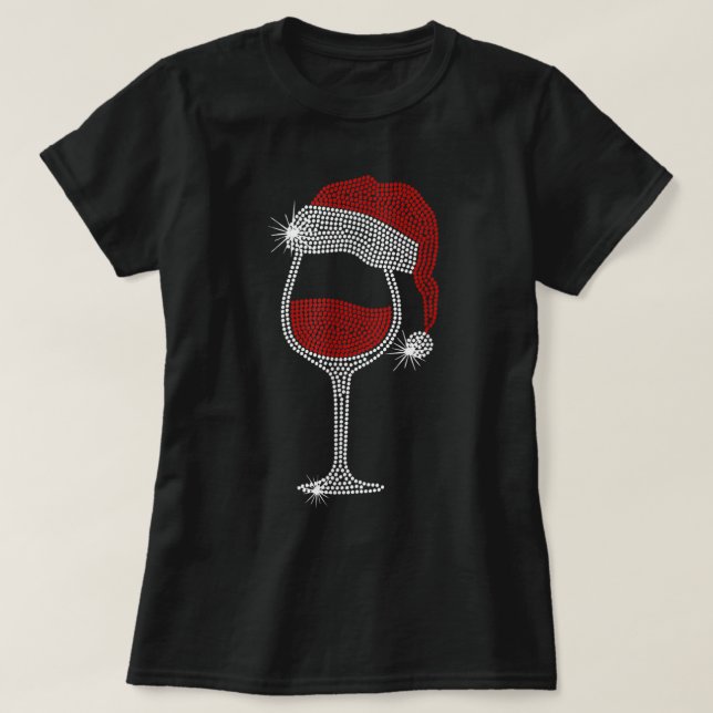Camiseta Santa Hat Wine Bling Natal Rhinestone Bling T- (Frente do Design)