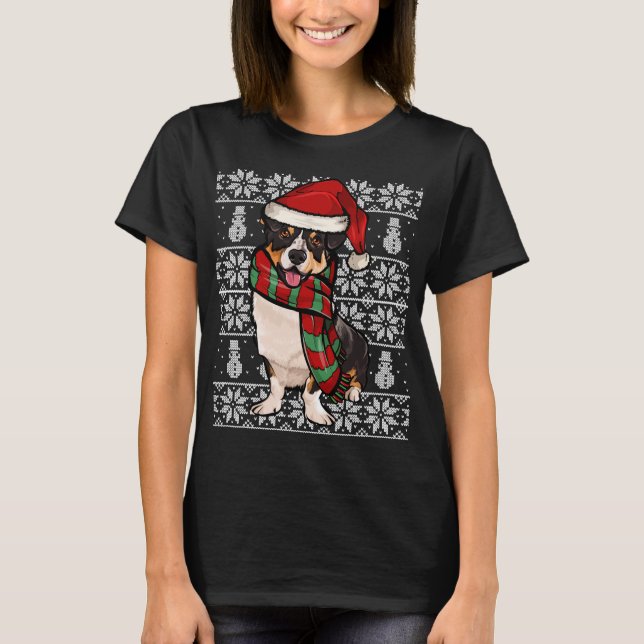 Camiseta Santa Hat Xmas Cardigan Welsh Corgi Ugly Natal (Frente)