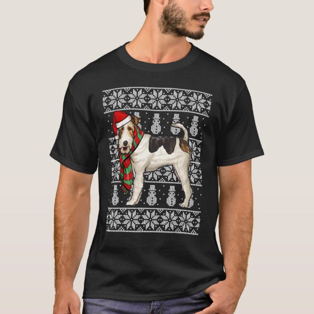 Camiseta Santa Hat Xmas Wire Fox Terrier Ugly Natal (Frente)